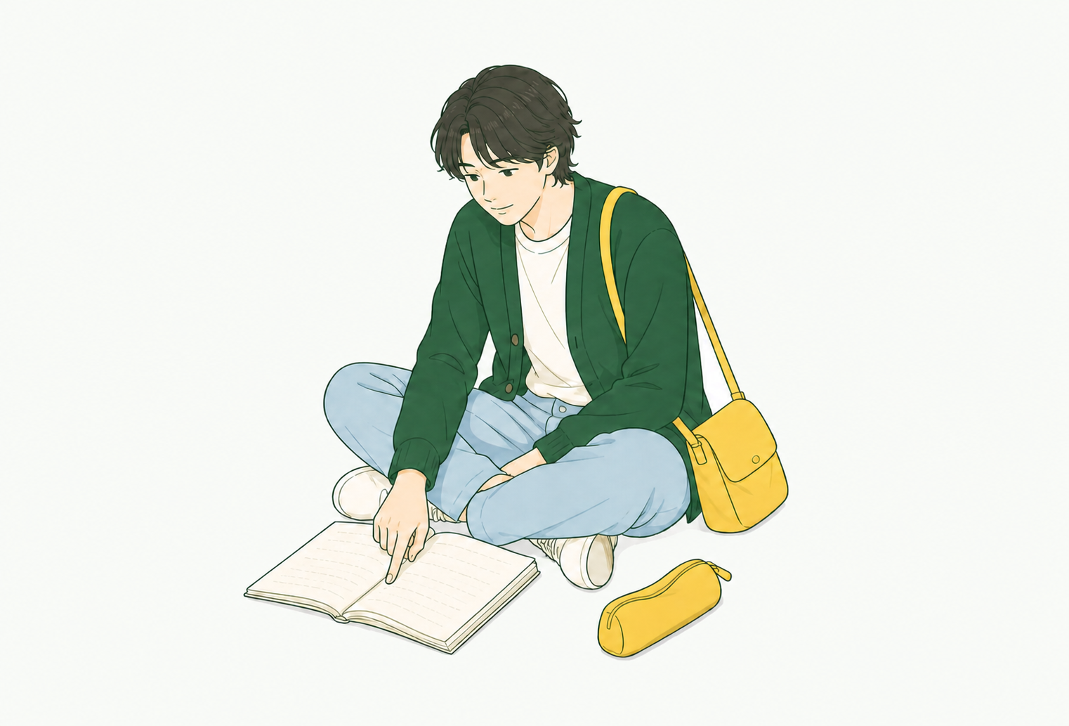 学生指向打开的学习本,表达回看记录并继续学习